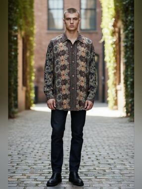 Pronti Collection by Phita Men's Long-Sleeved Button-Down Casual Dress Shirt